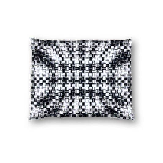 Pale Cream Cotton Sateen Pillow Sham, Navy Blue Double Weave Motif Print, White Reverse Side, Standard - 20 x 26 inches