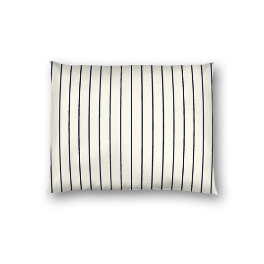 Pale Cream Cotton Sateen Sham, Navy Blue Stripes on Front, White Reverse Side, Standard - 20 x 26 inches