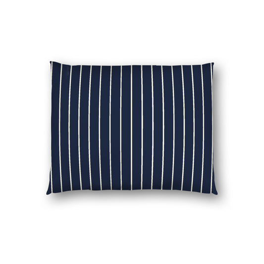 Navy Blue Cotton Sateen Sham, Pale Cream Stripes on Front, White Reverse Side, Standard - 20 x 26 inches