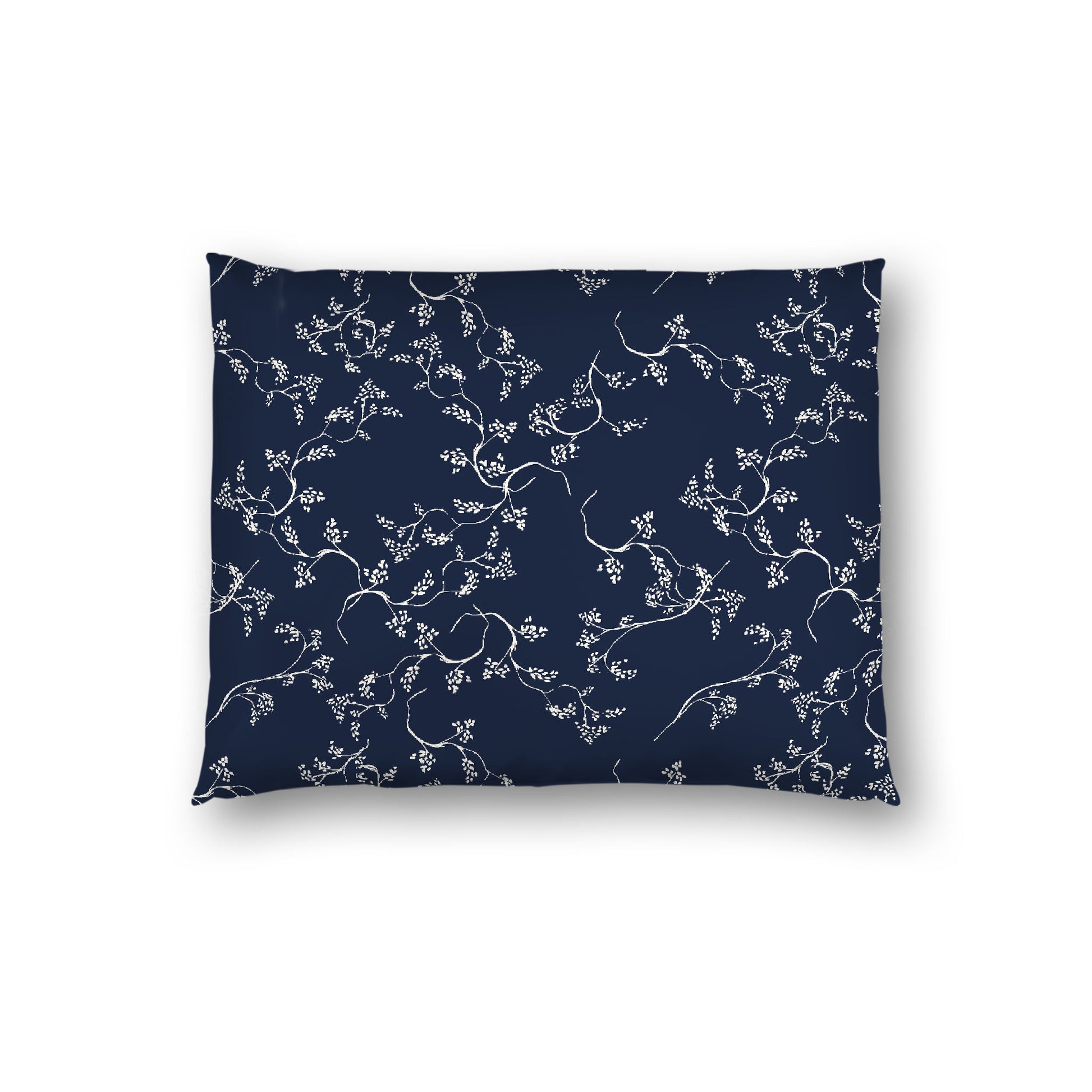 Navy Blue Cotton Sateen Pillow Sham, Pale Cream Vine Print on Front, White Reverse Side, Standard - 20 x 26 inches