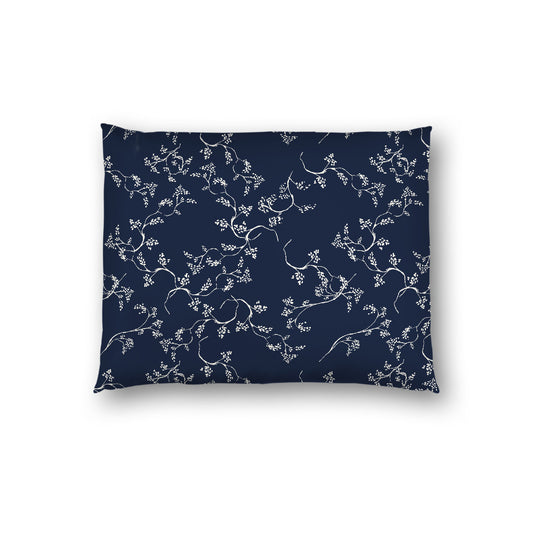 Navy Blue Cotton Sateen Pillow Sham, Pale Cream Vine Print on Front, White Reverse Side, Standard - 20 x 26 inches