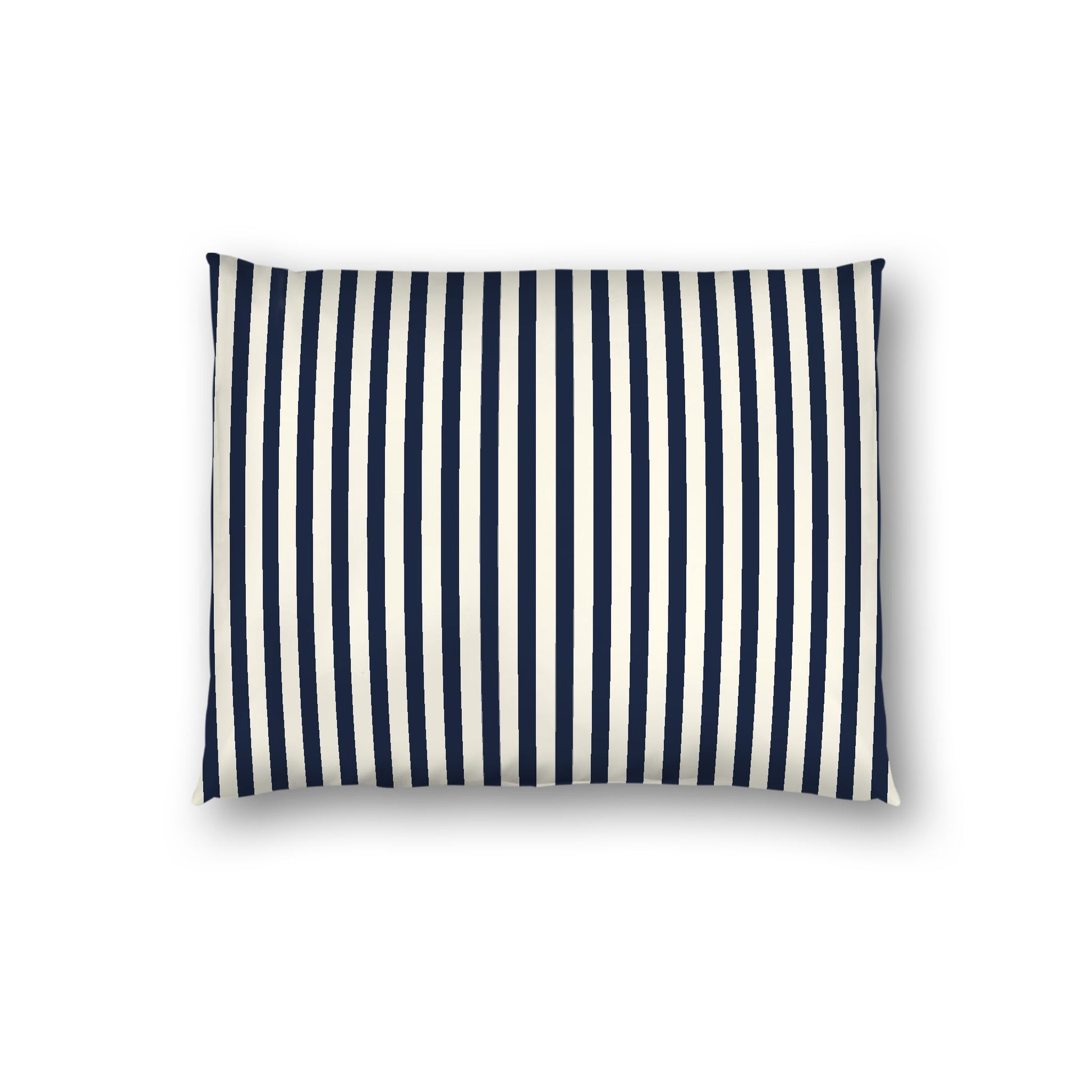 Pale Cream Cotton Sateen Sham, Thin Navy Blue Bars on Front, White Reverse Side, Standard - 20 x 26 inches