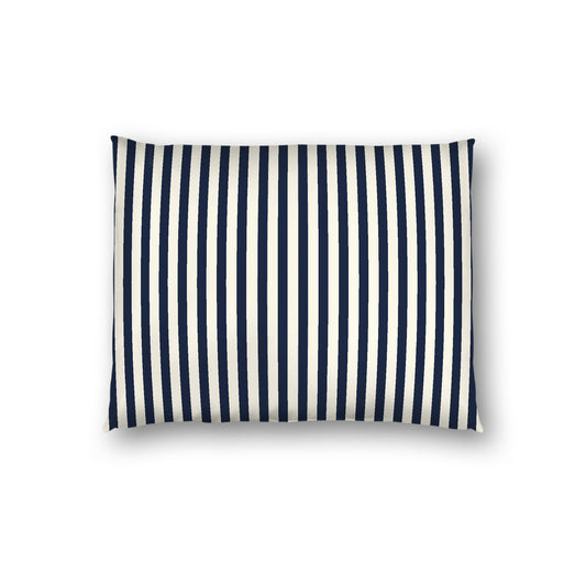 Pale Cream Cotton Sateen Sham, Thin Navy Blue Bars on Front, White Reverse Side, Standard - 20 x 26 inches