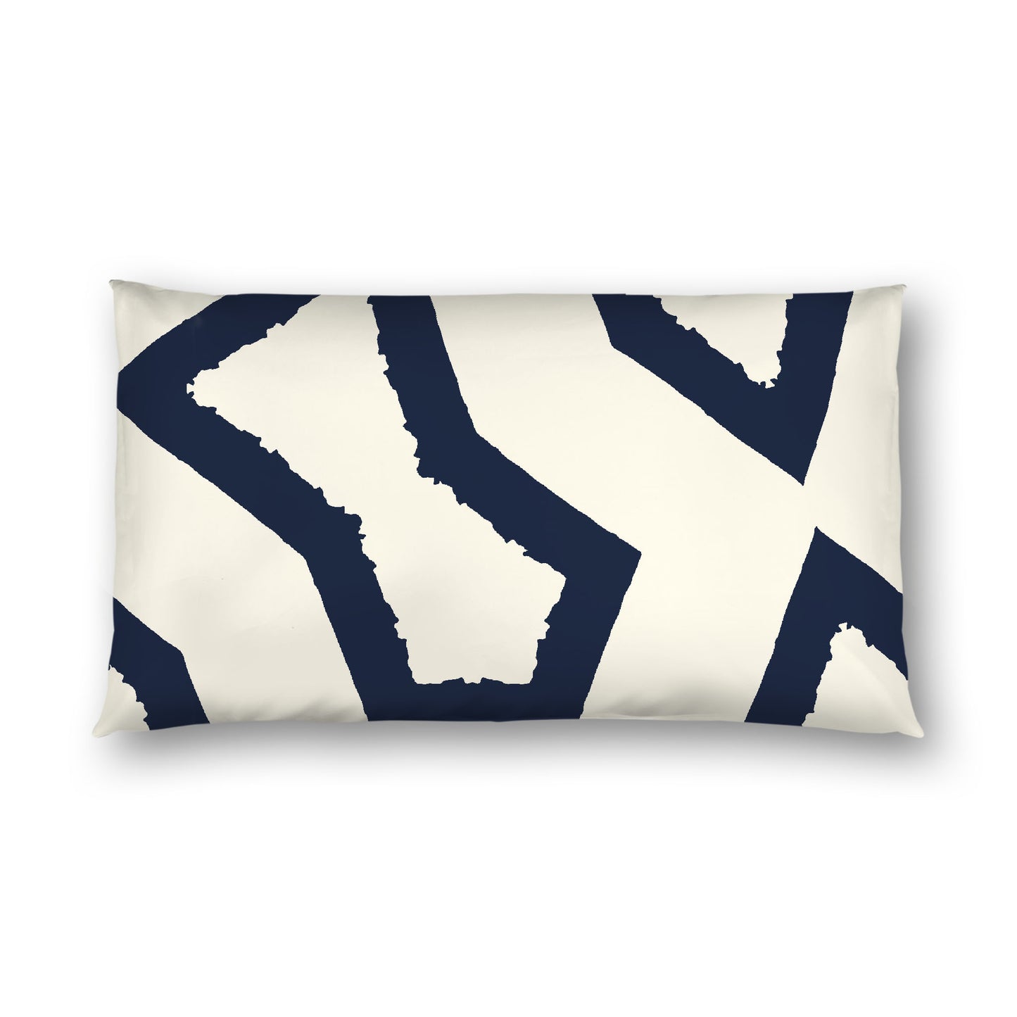 Pale Cream Cotton Sateen Sham, Bold Navy Blue Graphic on Front, White Reverse Side, King - 20 x 36 inches