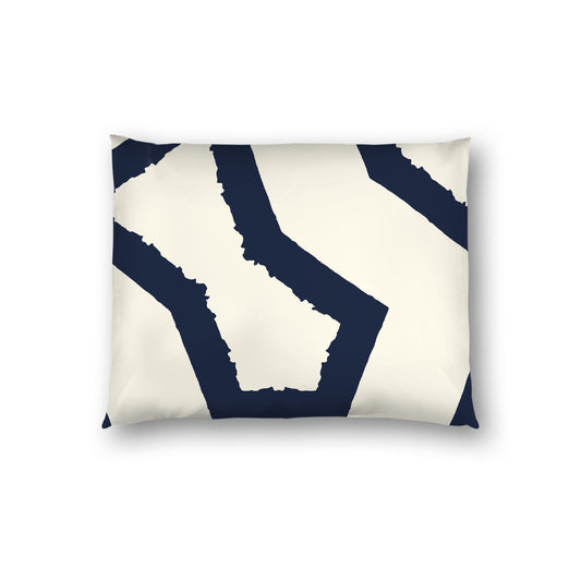 Pale Cream Cotton Sateen Sham, Bold Navy Blue Graphic on Front, White Reverse Side, Standard - 20 x 26 inches
