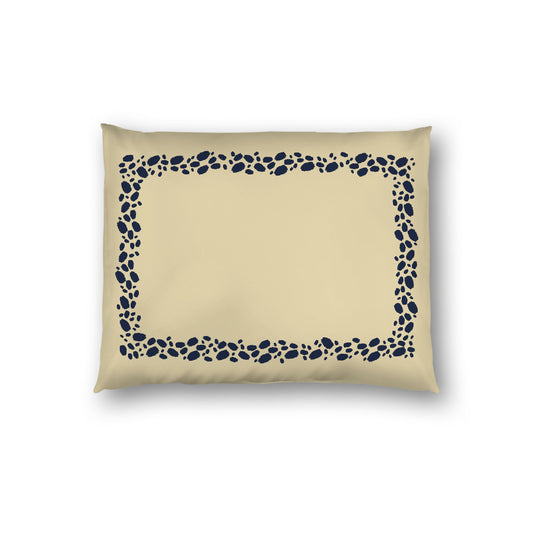 Desert Sand Cotton Sateen Pillow Sham, Navy Blue Hand-painted Dab Motif Print, Classic Border, White Reverse Side, Standard - 20 x 26 inches