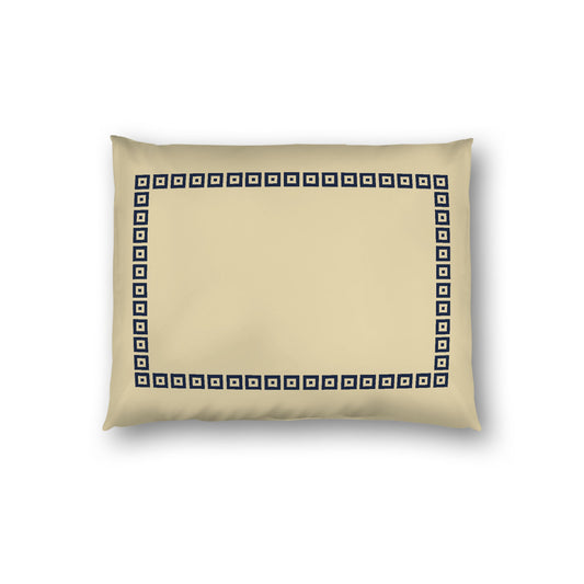 Desert Sand Cotton Sateen Pillow Sham, Navy Blue Repeating Square Motif Print, Classic Border, White Reverse Side, Standard - 20 x 26 inches