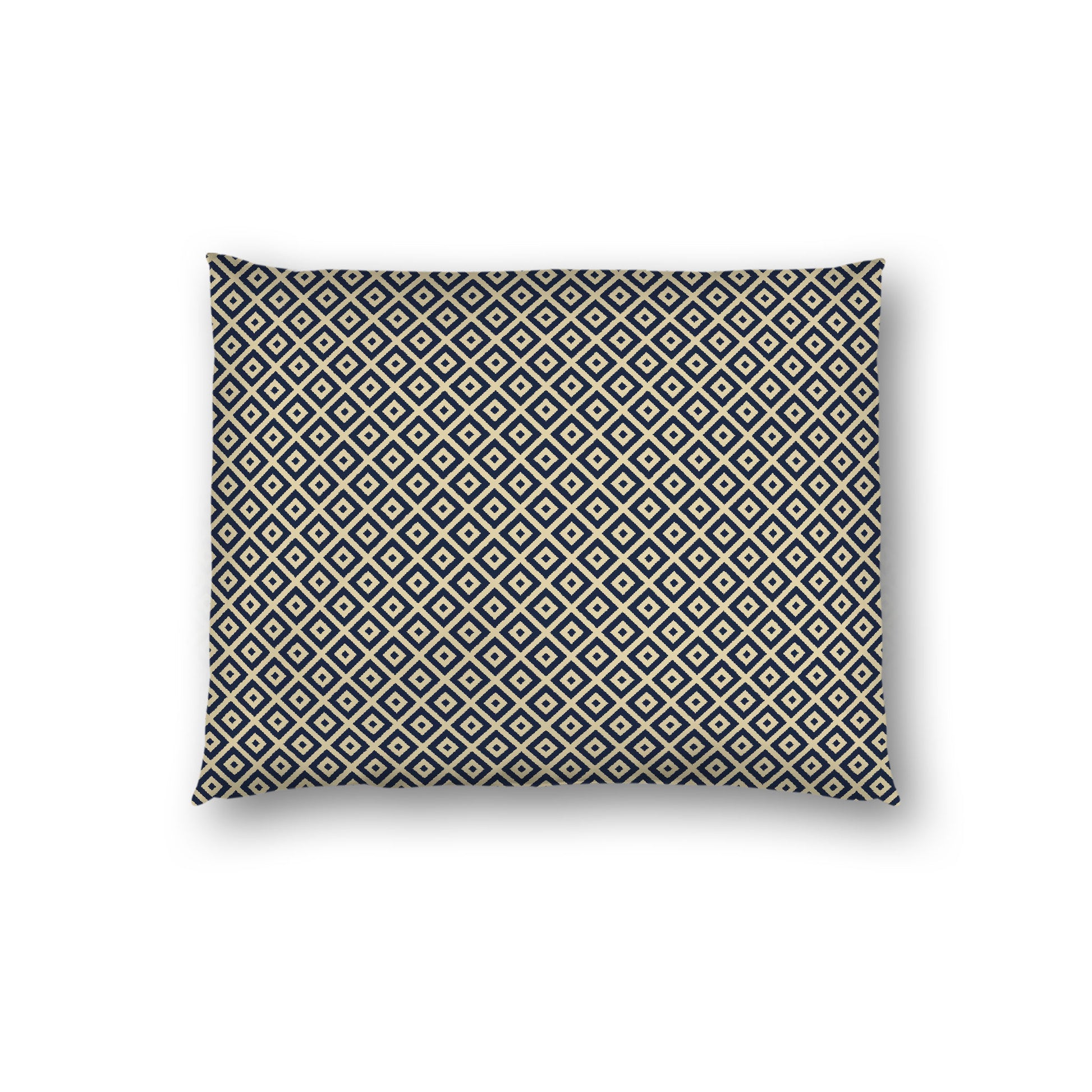 Desert Sand Cotton Sateen Pillow Sham, Navy Blue Repeating Square Motif Print, Desert Sand Revese Side, Standard - 20 x 26 inches