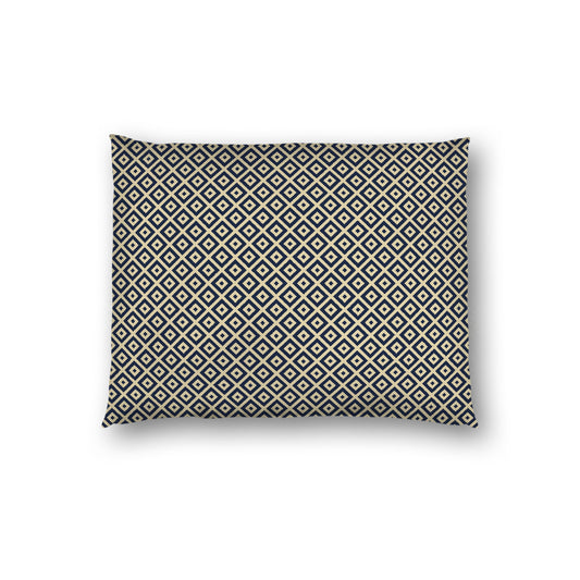 Desert Sand Cotton Sateen Pillow Sham, Navy Blue Repeating Square Motif Print, Desert Sand Revese Side, Standard - 20 x 26 inches
