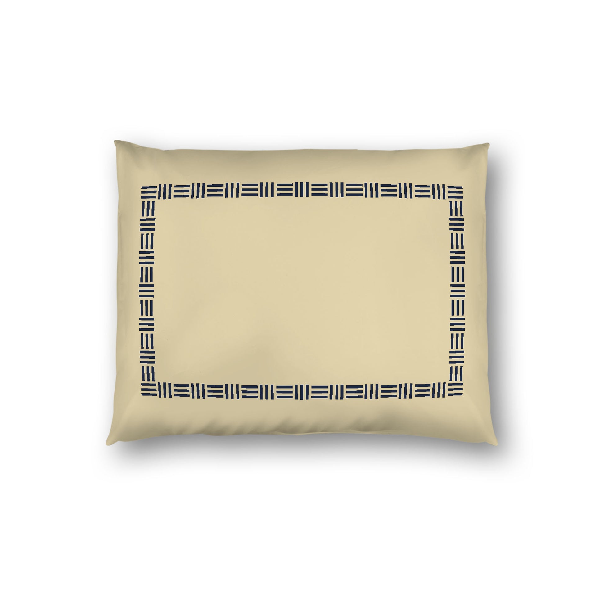 Desert Sand Cotton Sateen Pillow Sham, Navy Blue Single Weave Motif Print, Classic Border, White Reverse Side, Standard - 20 x 26 inches