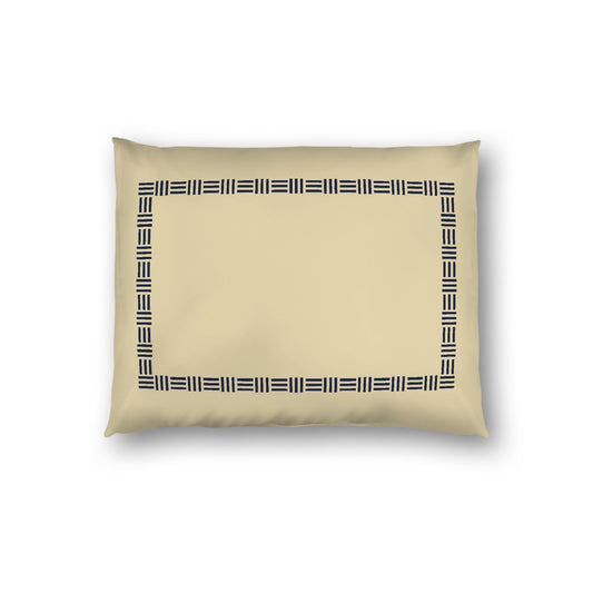 Desert Sand Cotton Sateen Pillow Sham, Navy Blue Single Weave Motif Print, Classic Border, White Reverse Side, Standard - 20 x 26 inches