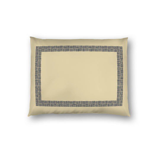 Desert Sand Cotton Sateen Pillow Sham, Navy Blue Double Weave Motif Print, Classic Border, White Reverse Side, Standard - 20 x 26 inches
