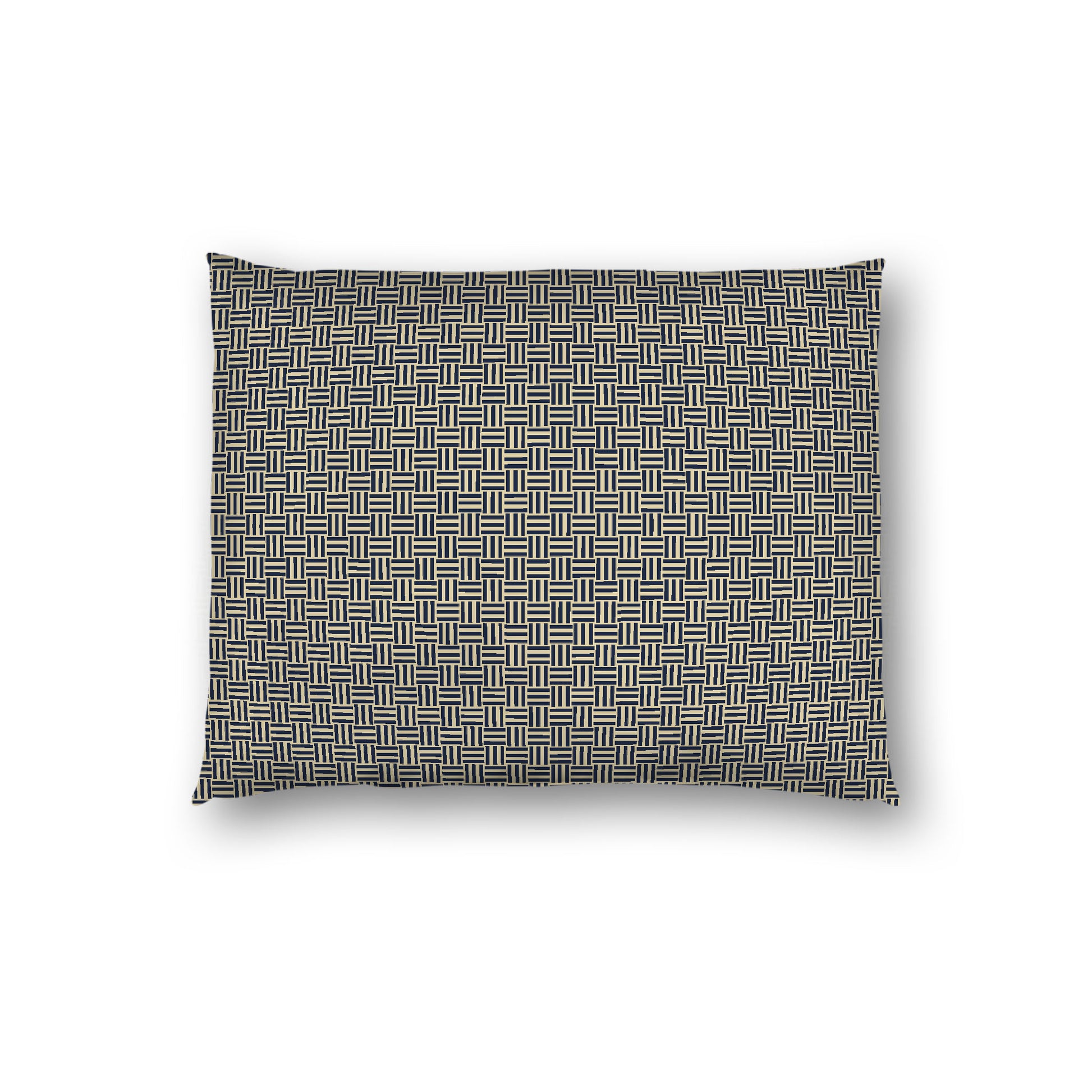 Desert Sand Cotton Sateen Pillow Sham, Navy Blue Double Weave Motif Print, White Reverse Side, Standard - 20 x 26 inches