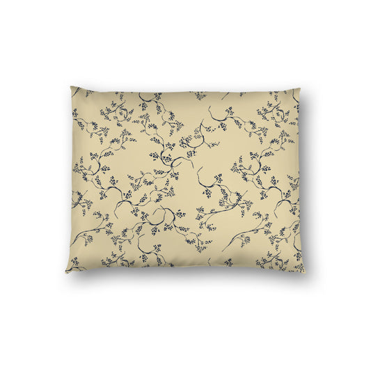 Desert Sand Cotton Sateen Pillow Sham, Navy Blue Hand-painted Vine Print, White Reverse Side, Standard - 20 x 26 inches