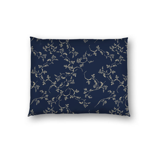 Navy Blue Cotton Sateen Pillow Sham, Desert Sand Vine Print on Front, White Reverse Side, Standard - 20 x 26 inches