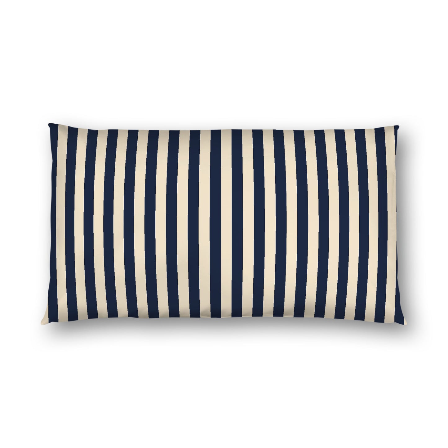 Beige Cotton Sateen Sham, Navy Blue Bars on Front, White Reverse Side, King - 20 x 36 inches