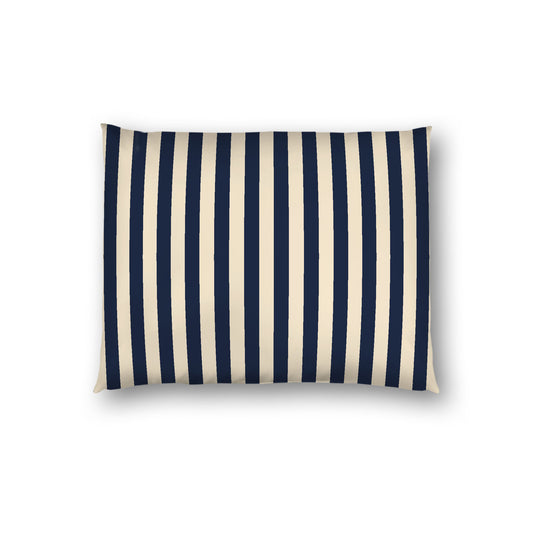 Beige Cotton Sateen Sham, Navy Blue Bars on Front, White Reverse Side, Standard - 20 x 26 inches
