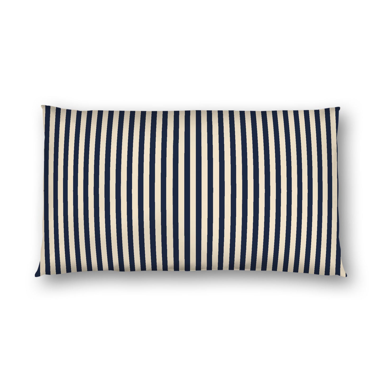 Beige Cotton Sateen Sham, Thin Navy Blue Bars on Front, White Reverse Side, King - 20 x 36 inches