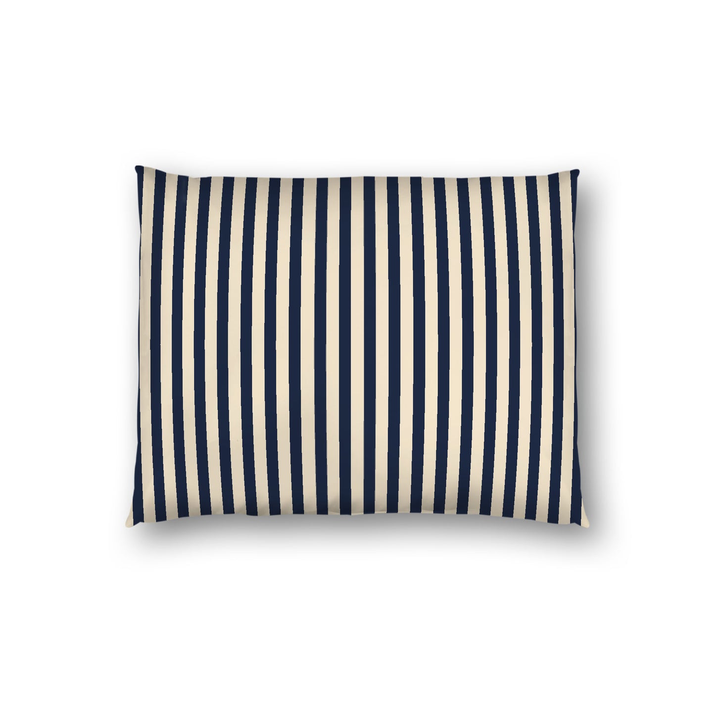 Beige Cotton Sateen Sham, Thin Navy Blue Bars on Front, White Reverse Side, Standard - 20 x 26 inches