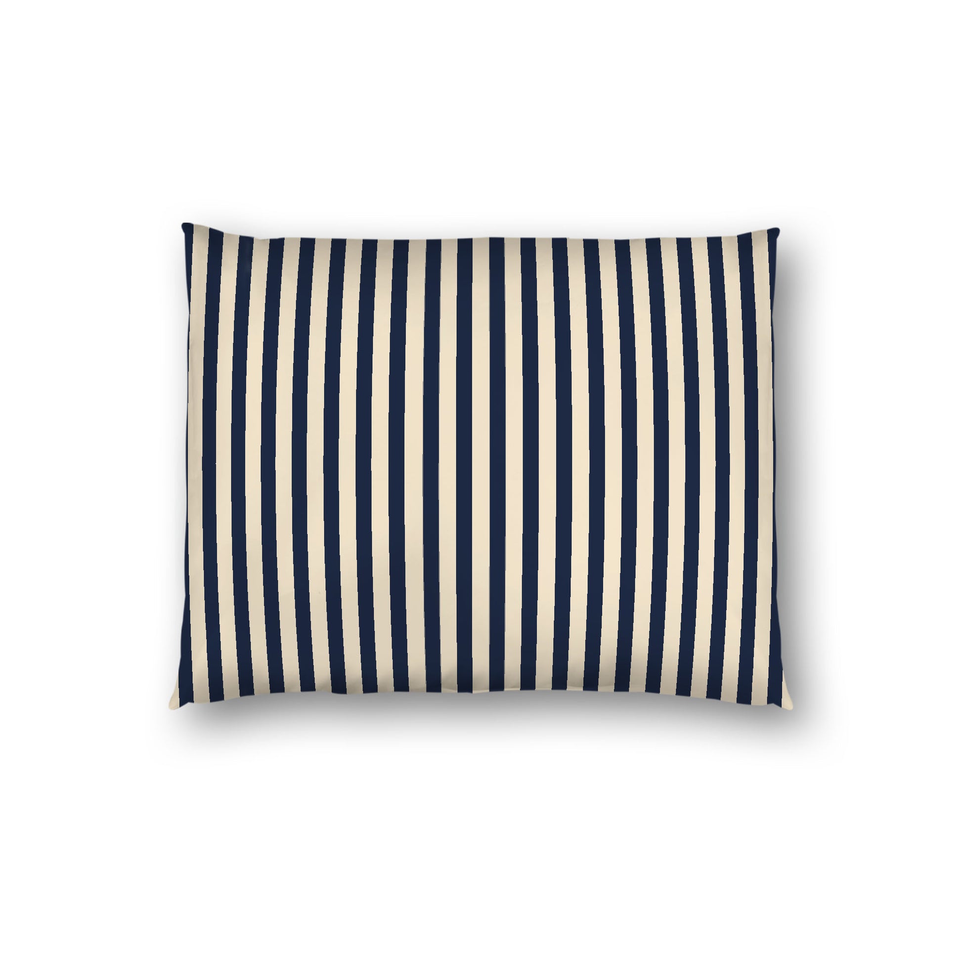 Beige Cotton Sateen Sham, Thin Navy Blue Bars on Front, White Reverse Side, Standard - 20 x 26 inches