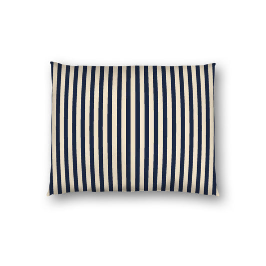 Beige Cotton Sateen Sham, Thin Navy Blue Bars on Front, White Reverse Side, Standard - 20 x 26 inches