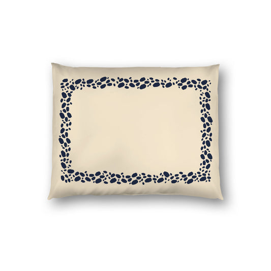 Beige Cotton Sateen Pillow Sham, Navy Blue Hand-painted Dab Motif Print, Classic Border, White Reverse Side, Standard - 20 x 26 inches