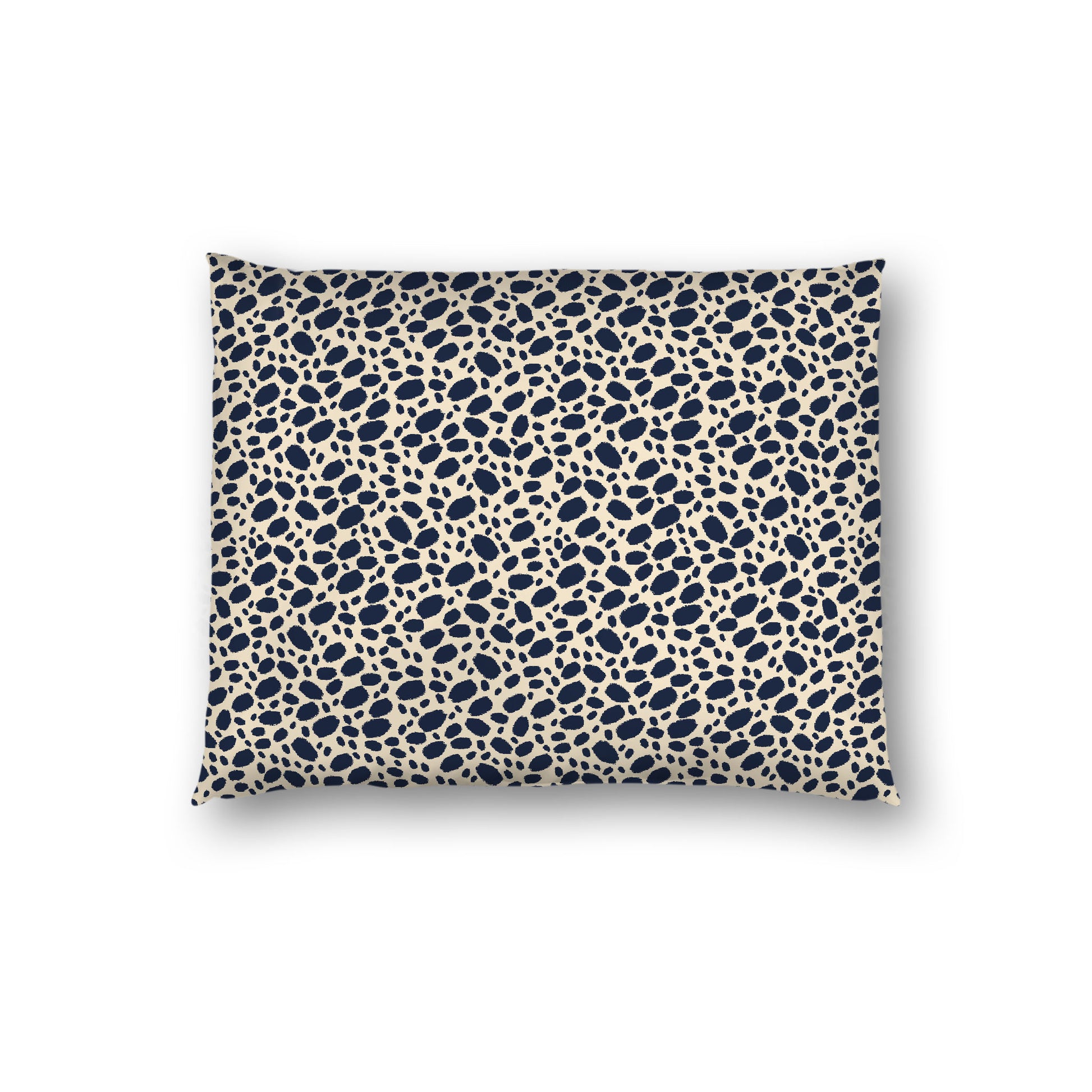 Beige Cotton Sateen Pillow Sham, Navy Blue Hand-painted Dab Motif Print, Beige Revese Side, Standard - 20 x 26 inches