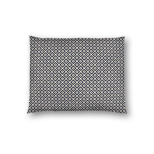 Beige Cotton Sateen Pillow Sham, Navy Blue Repeating Square Motif Print, Beige Revese Side, Standard - 20 x 26 inches