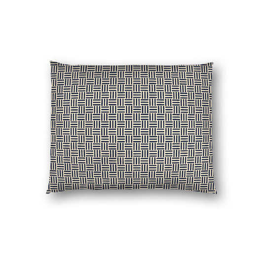 Beige Cotton Sateen Pillow Sham, Navy Blue Single Weave Motif Print, White Reverse Side, Standard - 20 x 26 inches