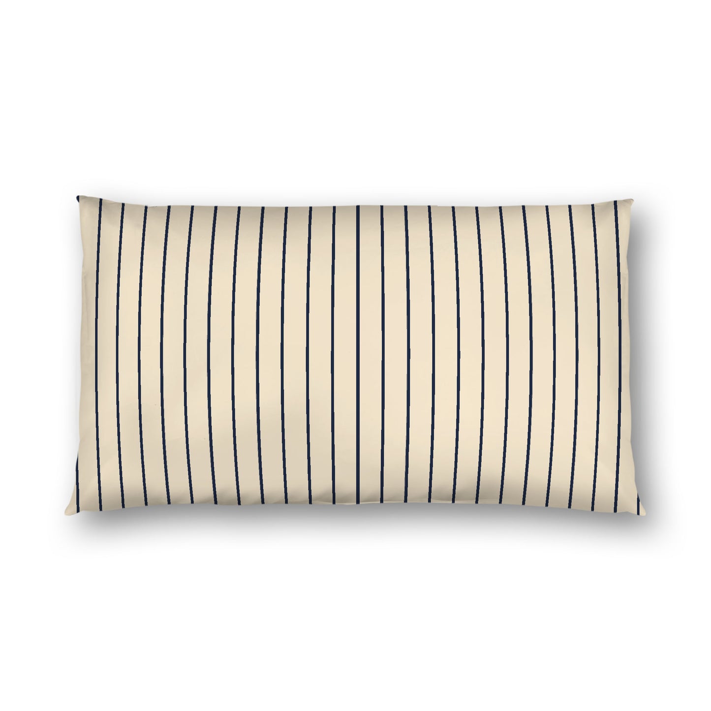 Beige Cotton Sateen Sham, Navy Blue Stripes on Front, White Reverse Side, King - 20 x 36 inches