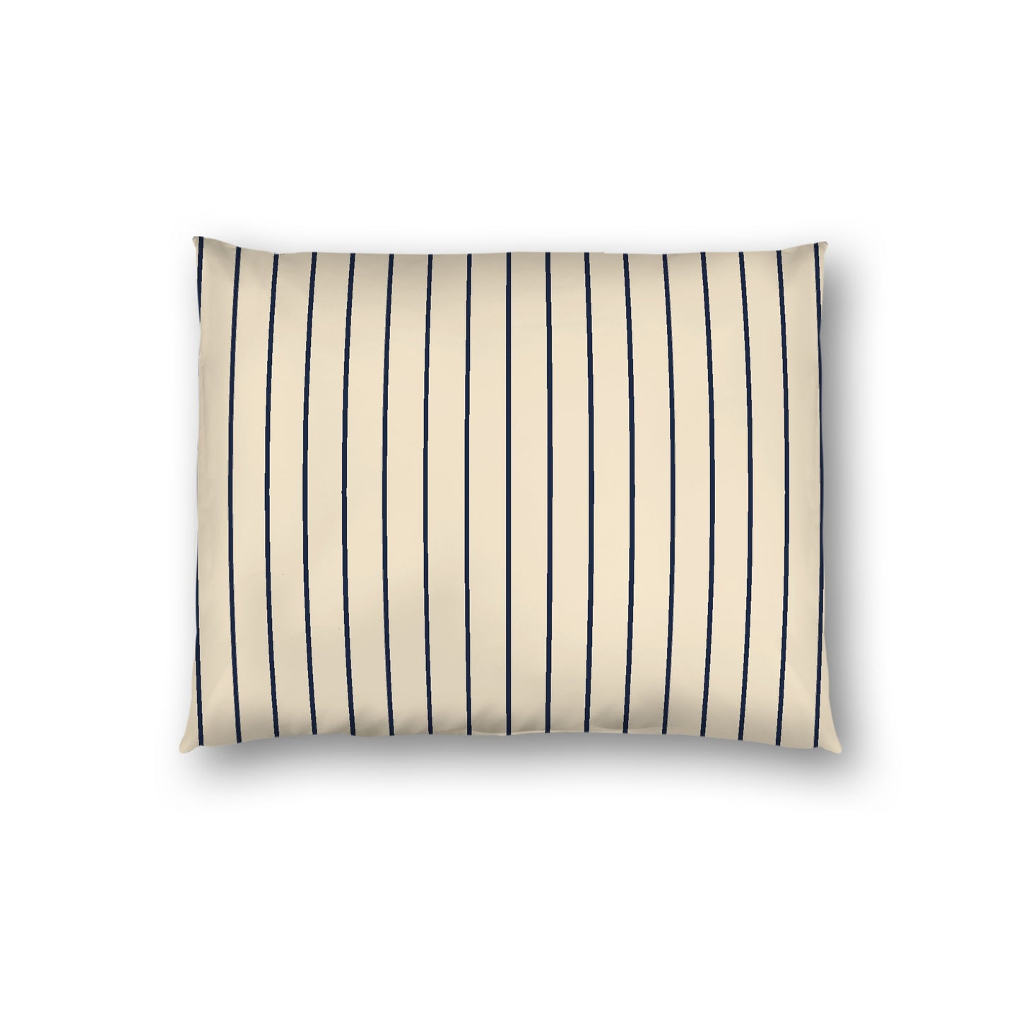 Beige Cotton Sateen Sham, Navy Blue Stripes on Front, White Reverse Side, Standard - 20 x 26 inches