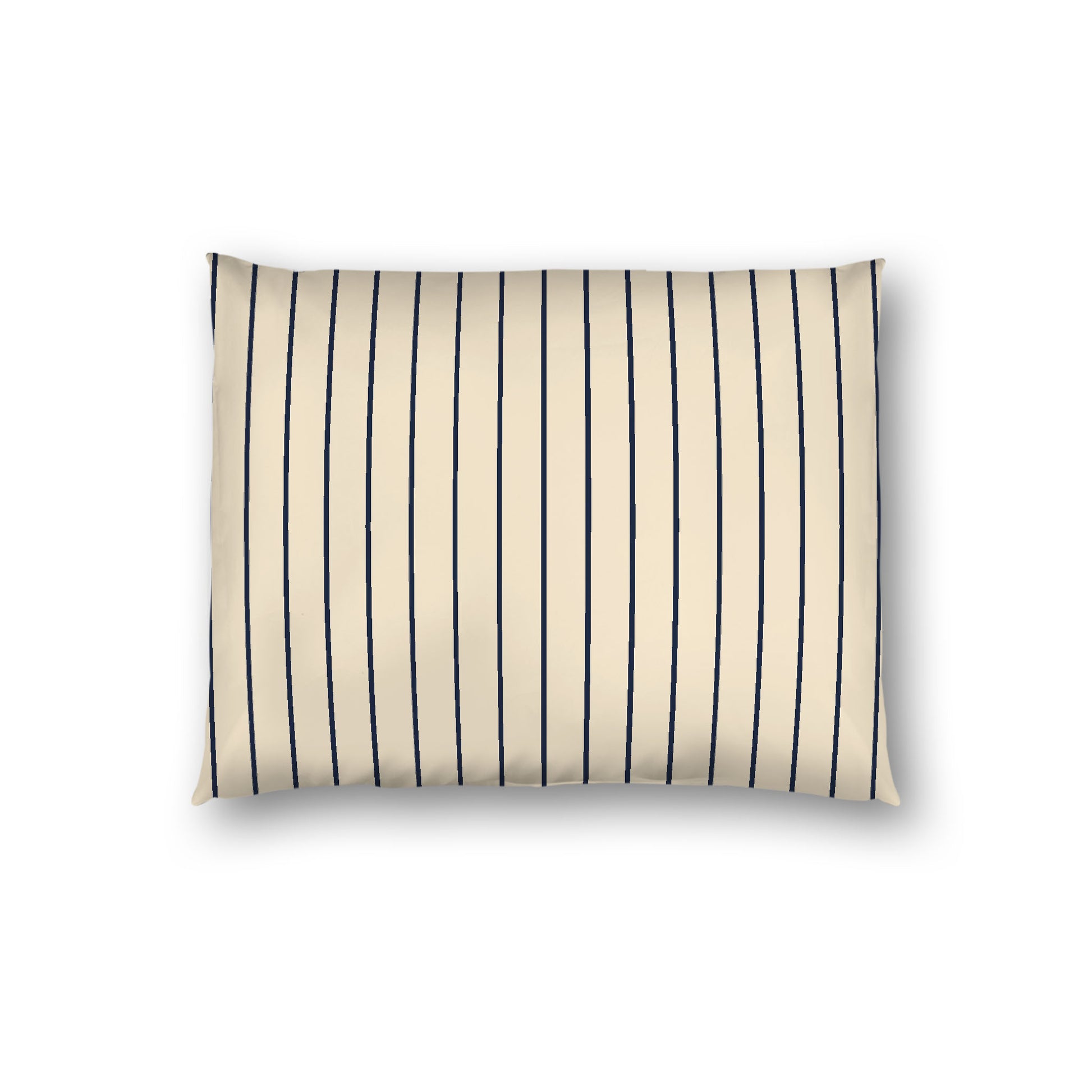 Beige Cotton Sateen Sham, Navy Blue Stripes on Front, White Reverse Side, Standard - 20 x 26 inches