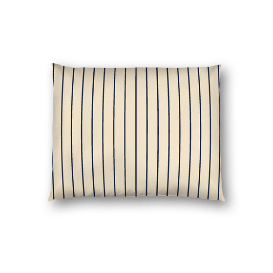 Beige Cotton Sateen Sham, Navy Blue Stripes on Front, White Reverse Side, Standard - 20 x 26 inches