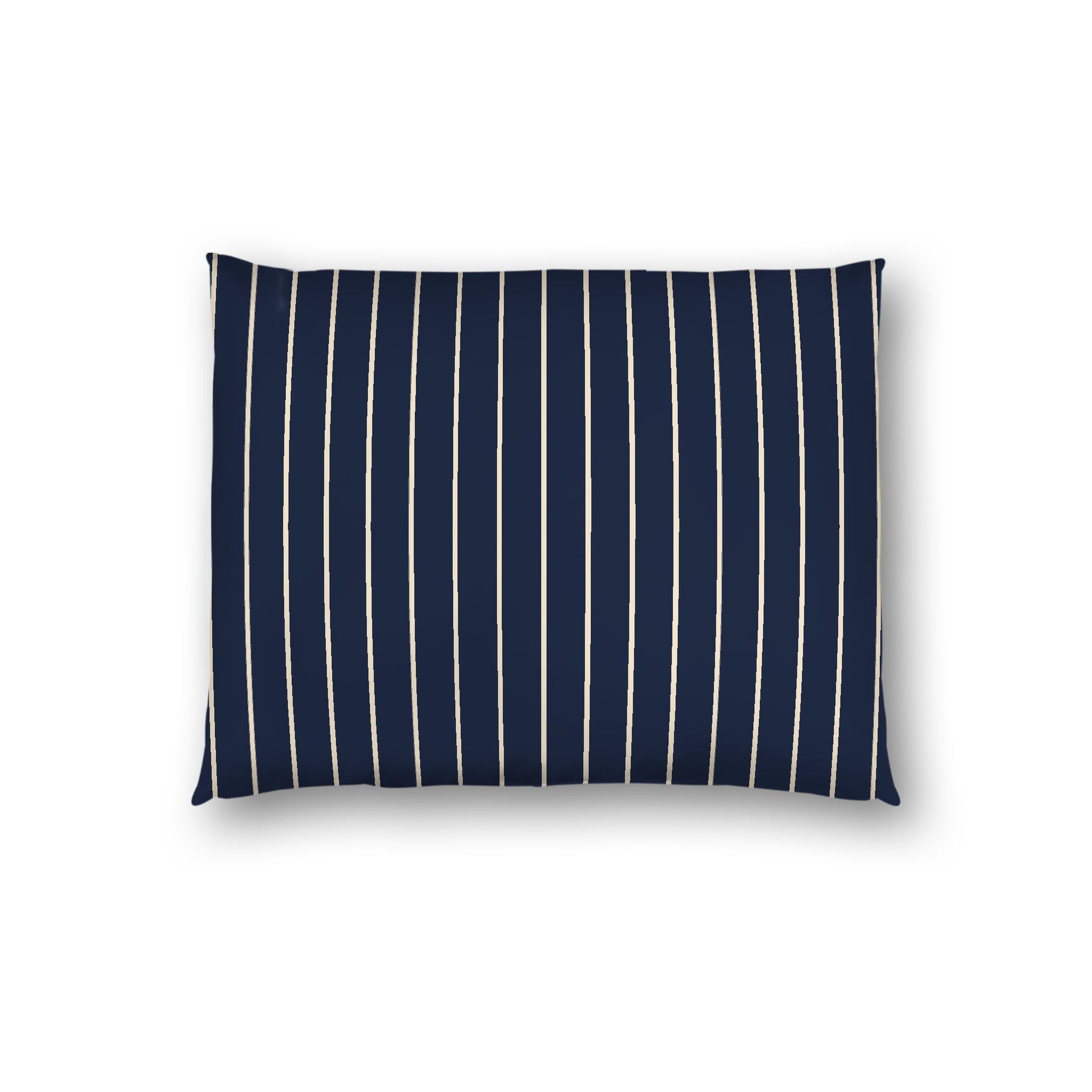 Navy Blue Cotton Sateen Sham, Beige Stripes on Front, White Reverse Side, Standard - 20 x 26 inches