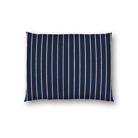 Navy Blue Cotton Sateen Sham, Beige Stripes on Front, White Reverse Side, Standard - 20 x 26 inches