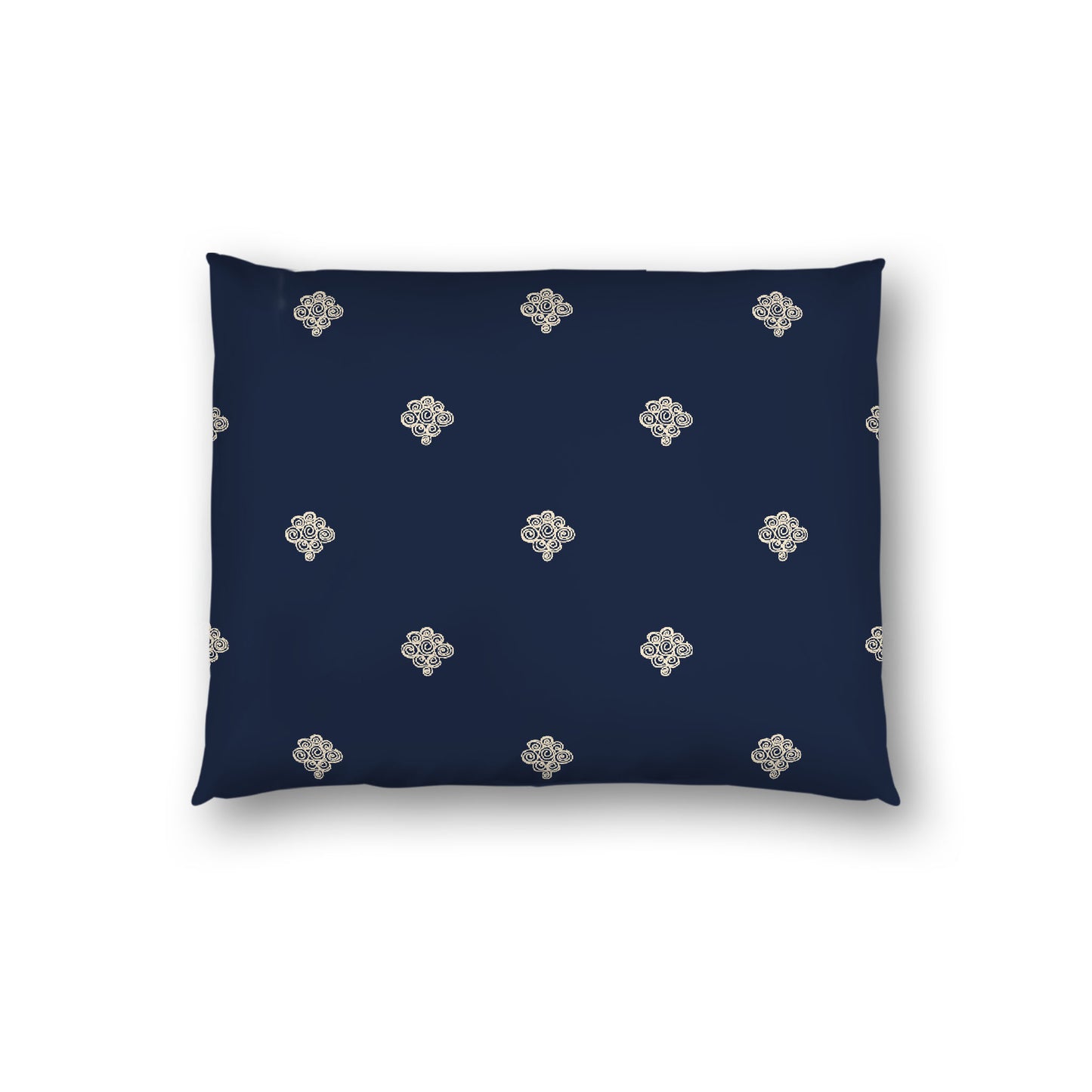 Navy Blue Cotton Sateen Pillow Sham, Beige Hand-painted Swizzle Motif Print, White Reverse Side, Standard - 20 x 26 inches