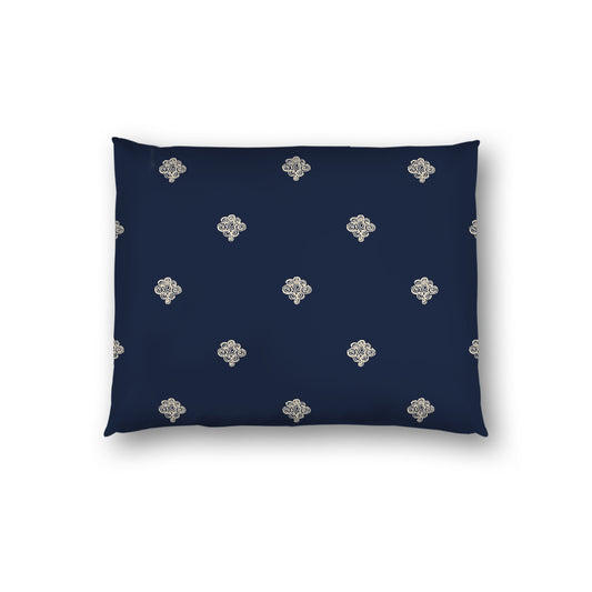 Navy Blue Cotton Sateen Pillow Sham, Beige Hand-painted Swizzle Motif Print, White Reverse Side, Standard - 20 x 26 inches