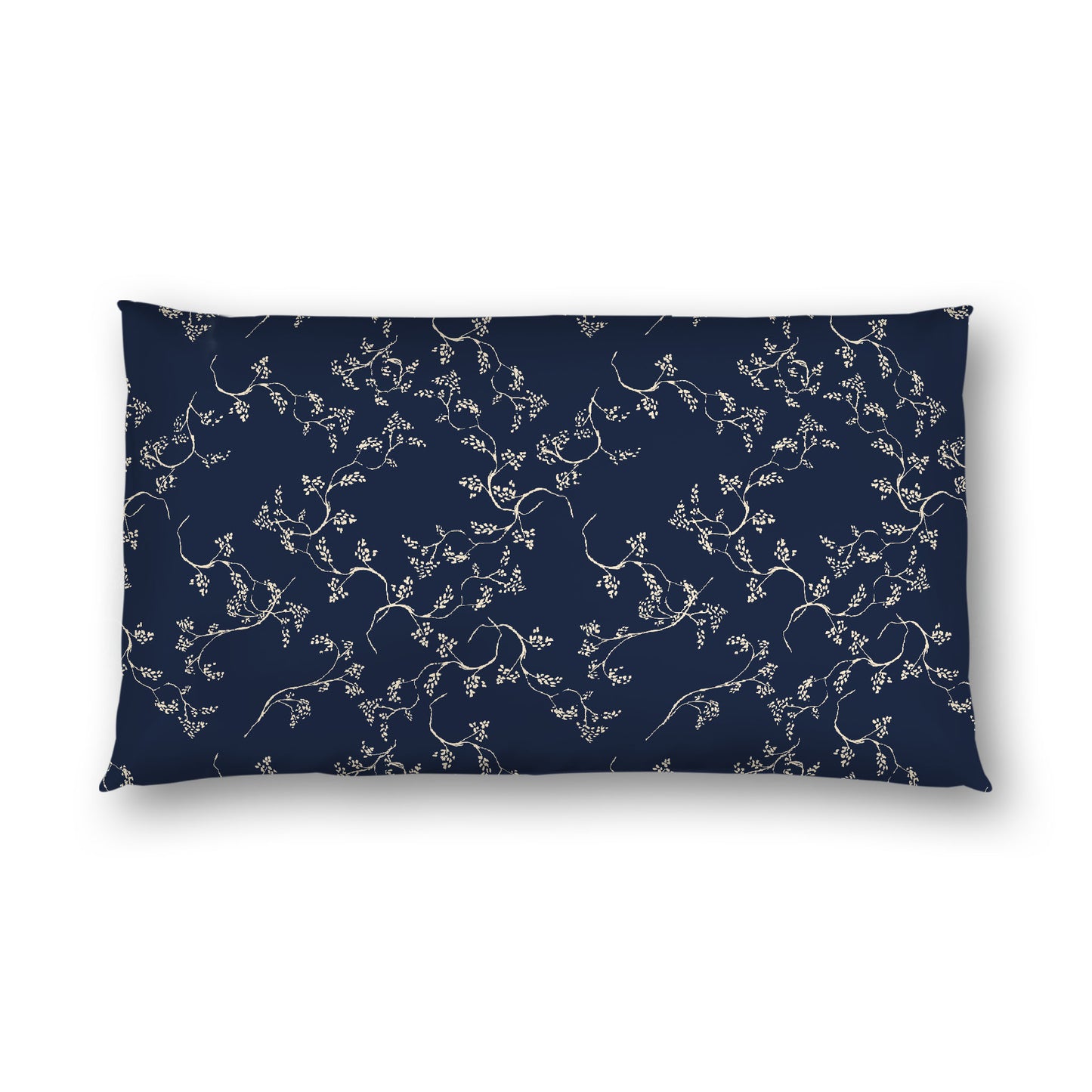 Navy Blue Cotton Sateen Pillow Sham, Beige Vine Print on Front, White Reverse Side, King - 20 x 36 inches