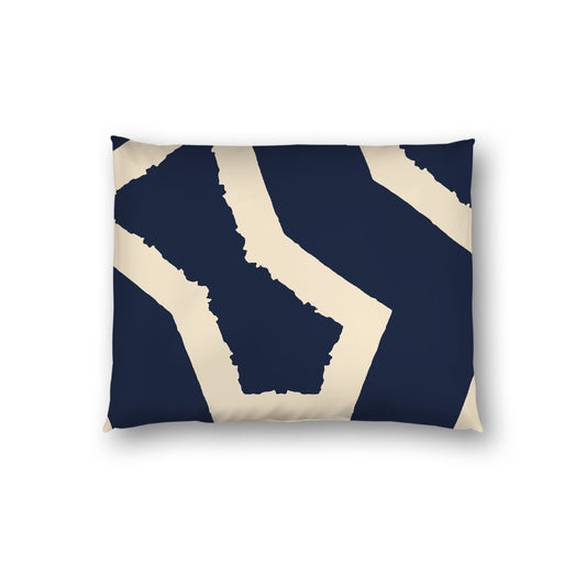 Navy Blue Cotton Sateen Sham, Bold Beige Graphic on Front, White Reverse Side, Standard - 20 x 26 inches