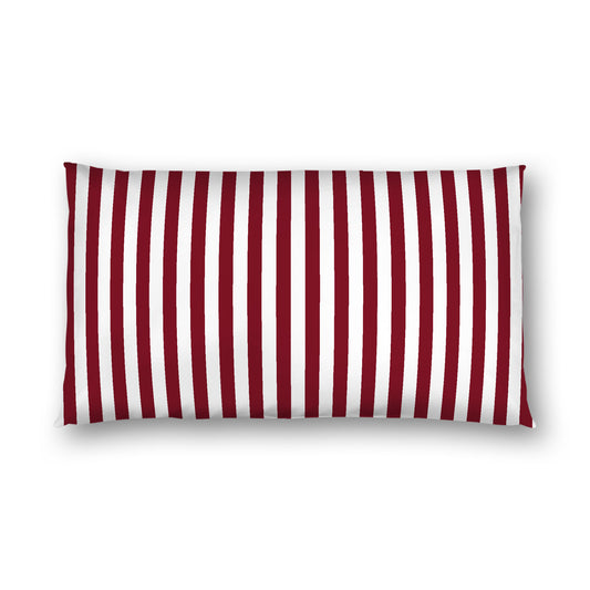 Off-White Cotton Sateen Sham, Burgundy Red Bars on Front, White Reverse Side, King (width x length) 20 x 36 inches / 51 x 91 cm