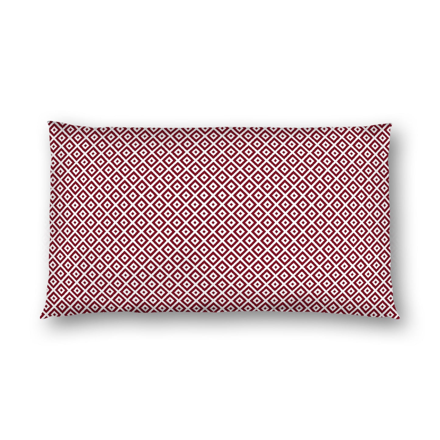 Off-White Cotton Sateen Pillow Sham, Burgundy Red Repeating Square Motif Print, Off-White Revese Side, King (width x length) 20 x 36 inches / 51 x 91 cm
