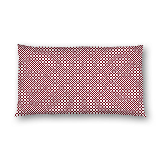 Off-White Cotton Sateen Pillow Sham, Burgundy Red Repeating Square Motif Print, Off-White Revese Side, King (width x length) 20 x 36 inches / 51 x 91 cm