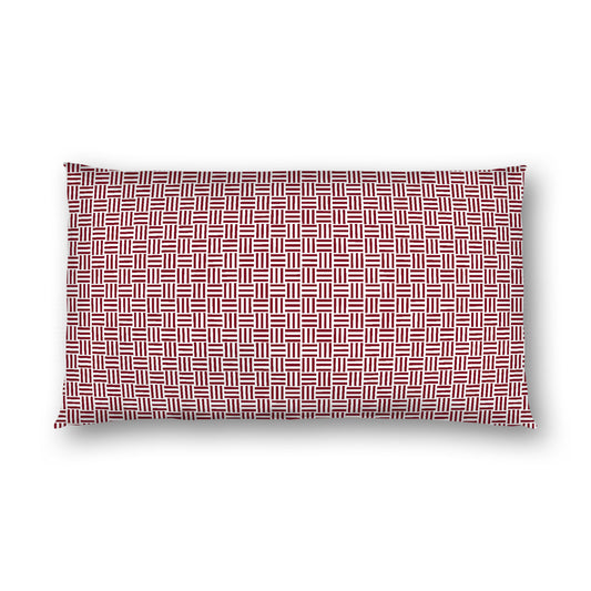 Off-White Cotton Sateen Pillow Sham, Burgundy Red Single Weave Motif Print, White Reverse Side, King (width x length) 20 x 36 inches / 51 x 91 cm