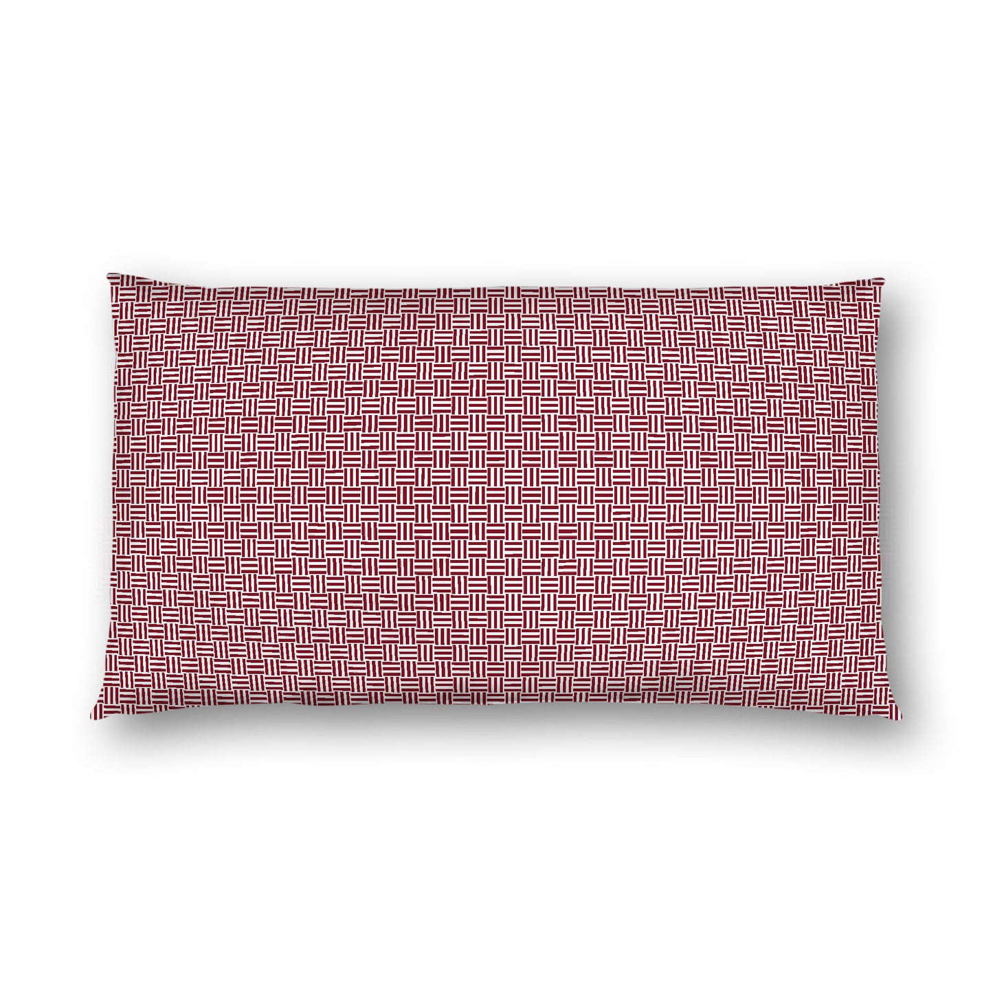 Off-White Cotton Sateen Pillow Sham, Burgundy Red Double Weave Motif Print, White Reverse Side, King (width x length) 20 x 36 inches / 51 x 91 cm