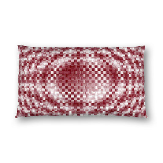 Off-White Cotton Sateen Pillow Sham, Burgundy Red Double Weave Motif Print, White Reverse Side, King (width x length) 20 x 36 inches / 51 x 91 cm