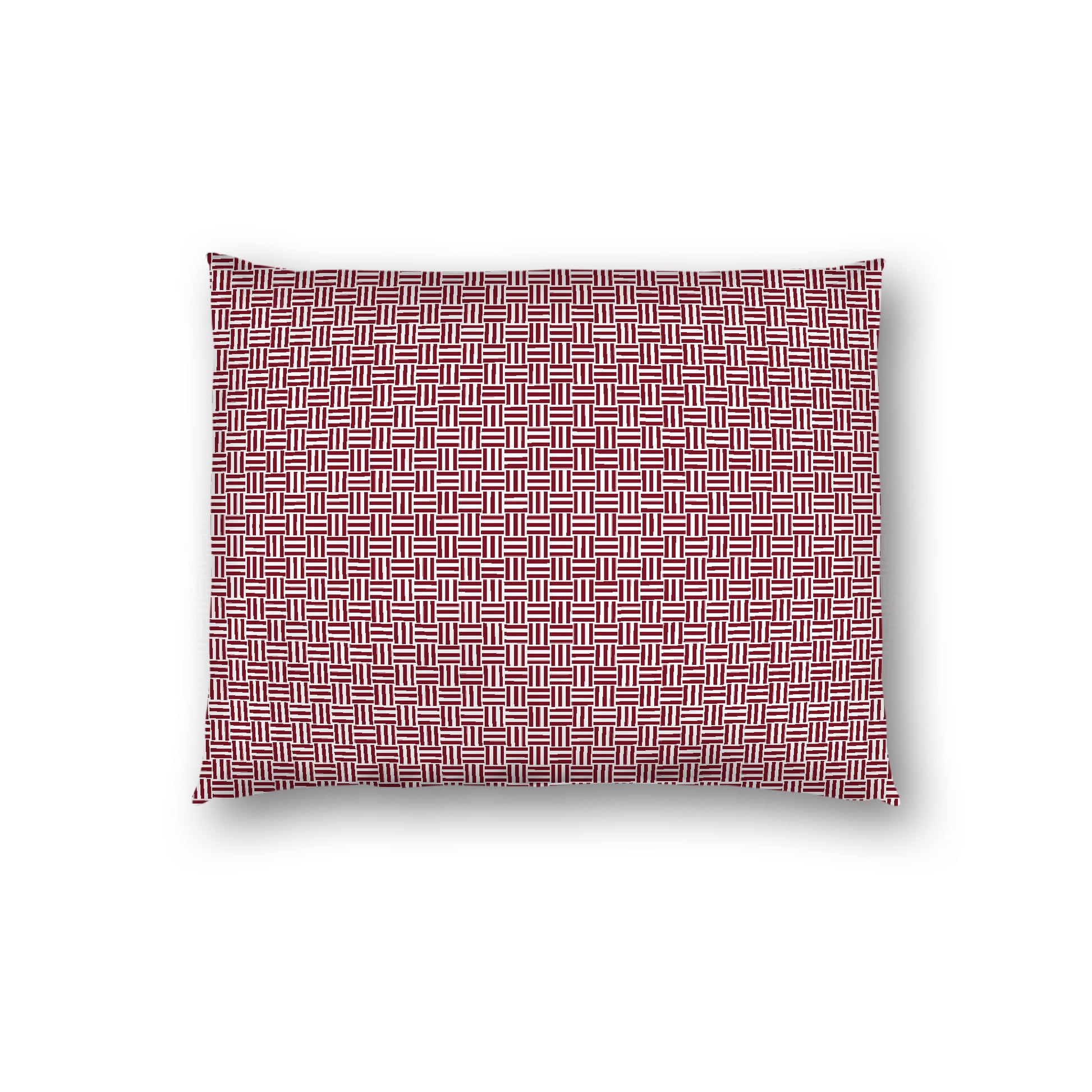 Off-White Cotton Sateen Pillow Sham, Burgundy Red Double Weave Motif Print, White Reverse Side, Standard (width x length) 20 x 26 inches / 51 x 66 cm