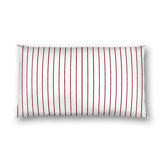 Off-White Cotton Sateen Sham, Burgundy Red Stripes on Front, White Reverse Side, King (width x length) 20 x 36 inches / 51 x 91 cm