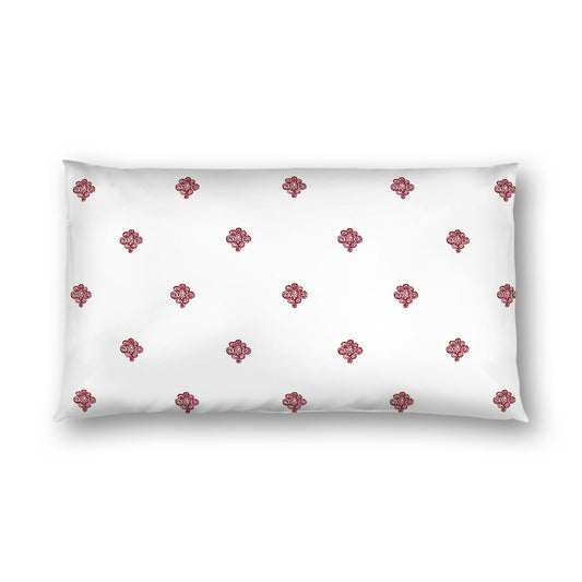Off-White Cotton Sateen Pillow Sham, Burgundy Red Hand-painted Swizzle Motif Print, White Reverse Side, King (width x length) 20 x 36 inches / 51 x 91 cm