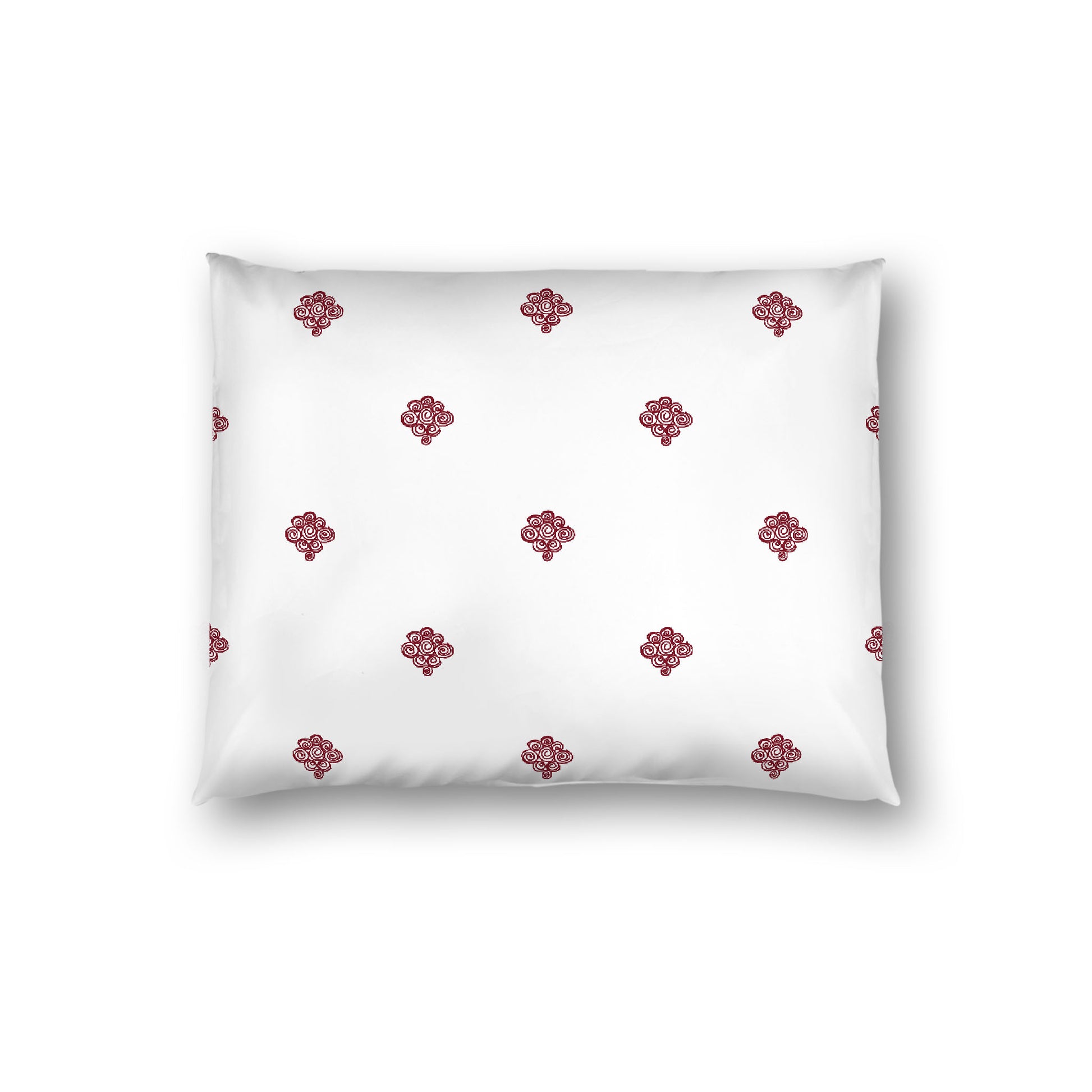 Off-White Cotton Sateen Pillow Sham, Burgundy Red Hand-painted Swizzle Motif Print, White Reverse Side, Standard (width x length) 20 x 26 inches / 51 x 66 cm