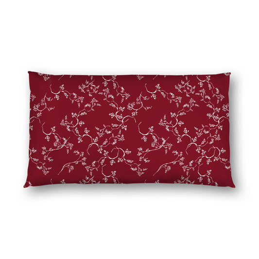 Burgundy Red Cotton Sateen Pillow Sham, Off-White Vine Print on Front, White Reverse Side, King (width x length) 20 x 36 inches / 51 x 91 cm